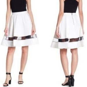 Alice + Olivia White Lotus Skirt and Top Silk Banded Waist Mesh Trim SET